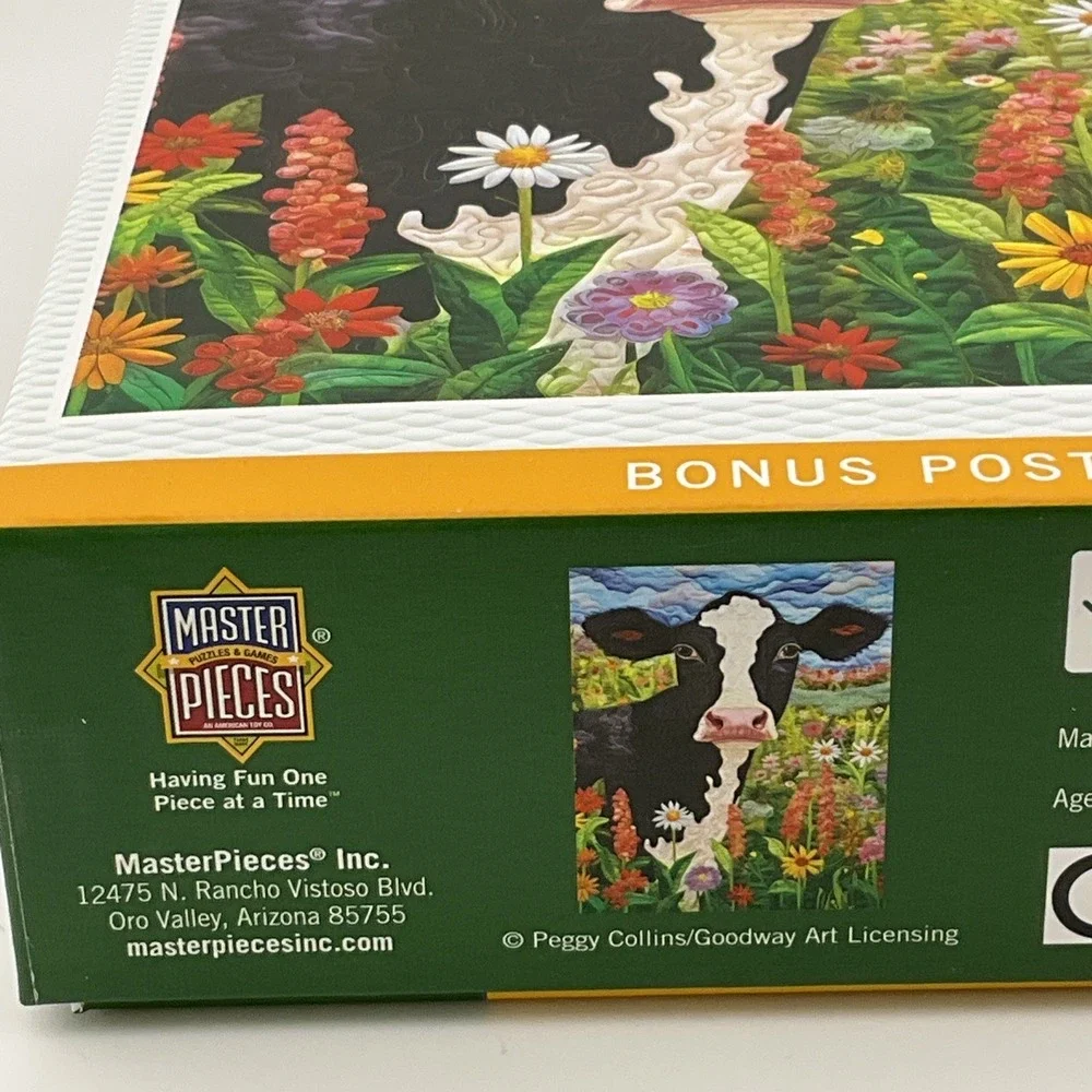 MasterPieces Quilted Look Frolic in the Fields 1000 Piece Puzzle Cow & Flower‎
